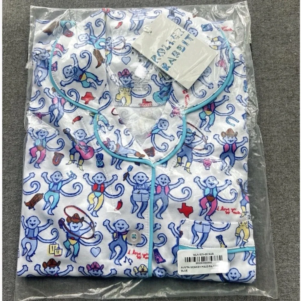 Roller Rabbit Pajamas 2- piece shorts and short sleeve Polo set Size Small - Picture 2 of 4